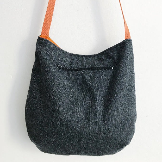 Charcoal Wool orange strap bag